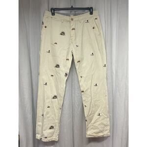 Vtg Akko Men Pants SZ 36 Khaki Chino Pheasant Embroidered Hunting Work Fox RARE